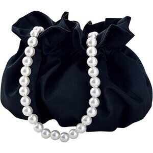 Elegant Mini Bucket Bag with Faux Pearl Chain - Small Wristlet Purse, 7x5 Inches